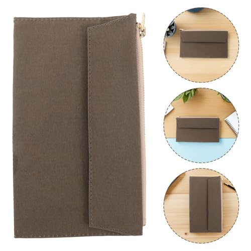 Notizbuchhülle, Notizbuch Organizer Etui mit Reißverschluss für Reisetagebücher, Canvas Aufbewahrungstasche mit Kartenhalter, organisierte Fächer für Reise und Büro, olivgrün