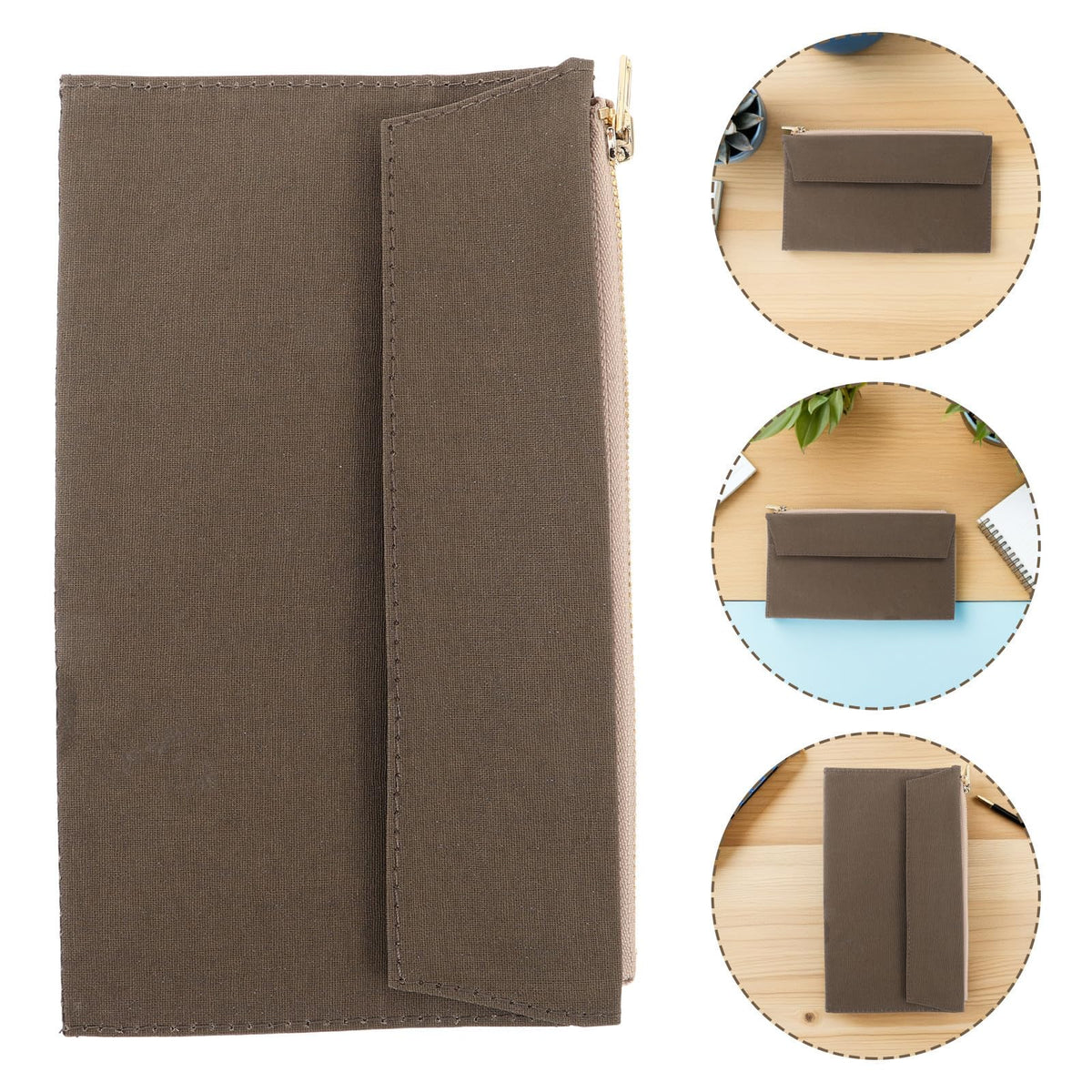 Notizbuchhülle, Notizbuch Organizer Etui mit Reißverschluss für Reisetagebücher, Canvas Aufbewahrungstasche mit Kartenhalter, organisierte Fächer für Reise und Büro, olivgrün