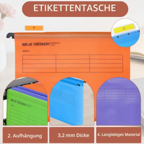 20 Stück A4 Hängeregister,Polypropylen für Hängemappen mit Tabs und Einsätzen,A4 Hängehefter,Hängeregister Mappen für Büro Schule Schreibtisch Arbeit