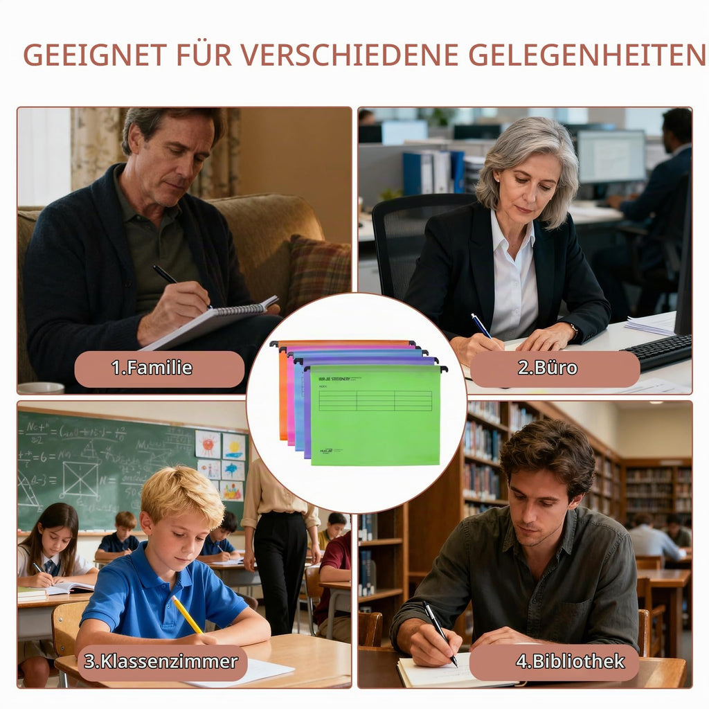 20 Stück A4 Hängeregister,Polypropylen für Hängemappen mit Tabs und Einsätzen,A4 Hängehefter,Hängeregister Mappen für Büro Schule Schreibtisch Arbeit