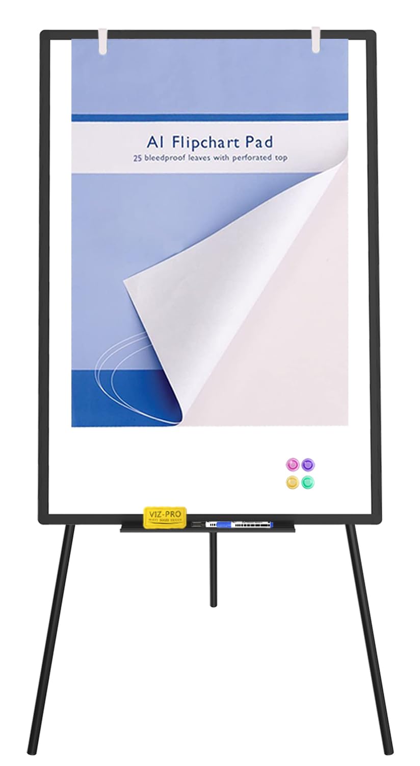 VIZ-PRO Magnetisches Whiteboard 90 x 60 cm mit Schwarzem Staffelei-Ständer