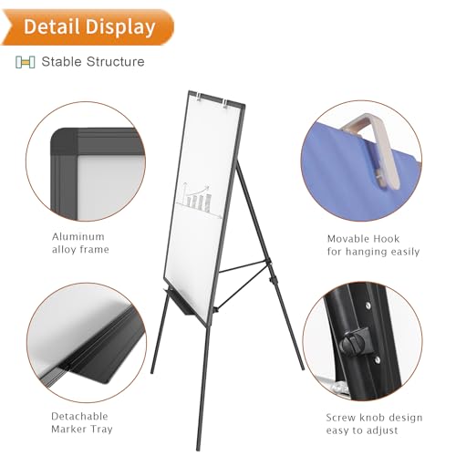VIZ-PRO Magnetisches Whiteboard 90 x 60 cm mit Schwarzem Staffelei-Ständer