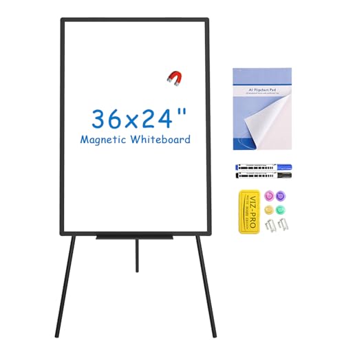 VIZ-PRO Magnetisches Whiteboard 90 x 60 cm mit Schwarzem Staffelei-Ständer