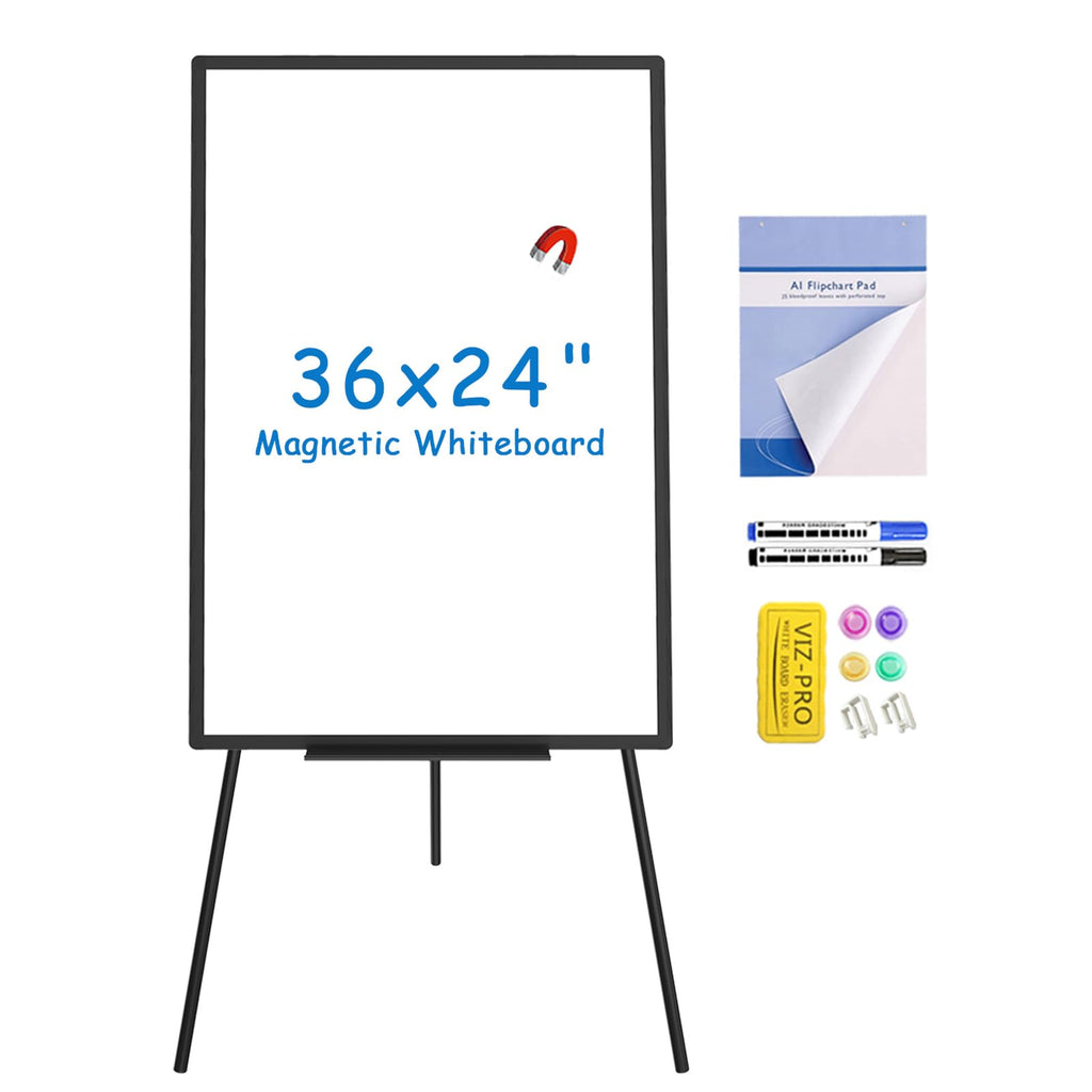 VIZ-PRO Magnetisches Whiteboard 90 x 60 cm mit Schwarzem Staffelei-Ständer