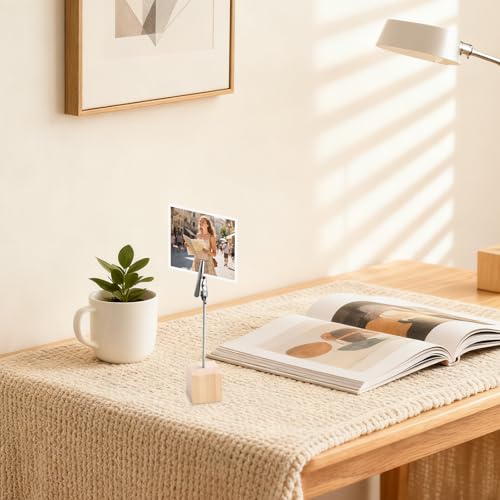 20 Stück Fotohalter Holz mit Klammern, Kartenständer Foto Memo Clip Halter