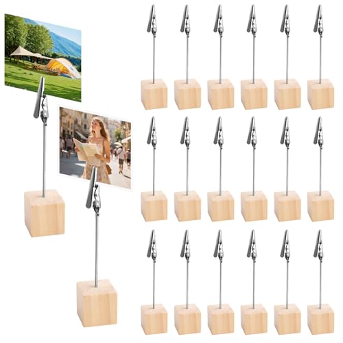 20 Stück Fotohalter Holz mit Klammern, Kartenständer Foto Memo Clip Halter