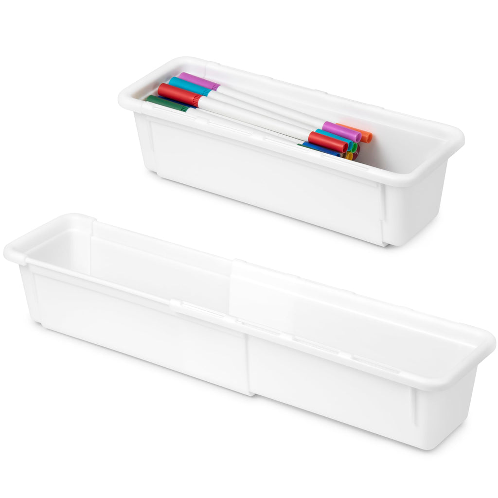QIWODE Schubladen Organizer Verstellbar, Schubladenbox Kunststoff für Küche, Büro, Sortierboxen Schubladen für Werkzeug, Besteck, Schminke, Schreibwaren, Weiß(2 Stück)