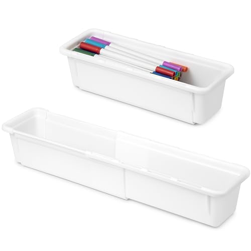 QIWODE Schubladen Organizer Verstellbar, Schubladenbox Kunststoff für Küche, Büro, Sortierboxen Schubladen für Werkzeug, Besteck, Schminke, Schreibwaren, Weiß(2 Stück)
