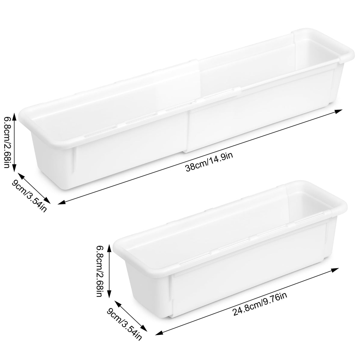 QIWODE Schubladen Organizer Verstellbar, Schubladenbox Kunststoff für Küche, Büro, Sortierboxen Schubladen für Werkzeug, Besteck, Schminke, Schreibwaren, Weiß(2 Stück)