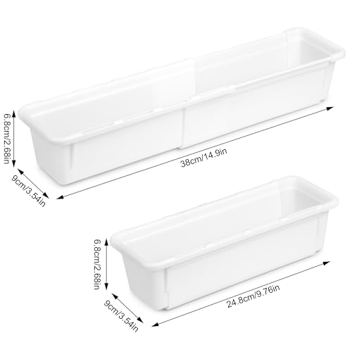 QIWODE Schubladen Organizer Verstellbar, Schubladenbox Kunststoff für Küche, Büro, Sortierboxen Schubladen für Werkzeug, Besteck, Schminke, Schreibwaren, Weiß(2 Stück)