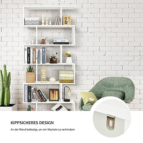 GOPLUS Bücherregal mit 6 Ebenen, Stufenregal aus Holz, Raumteiler Regal mit Kippschutz, Standregal Büroregal für Wohnzimmer, Büro, 80 x 23 x 191cm (Weiß, 6 Ebenen)