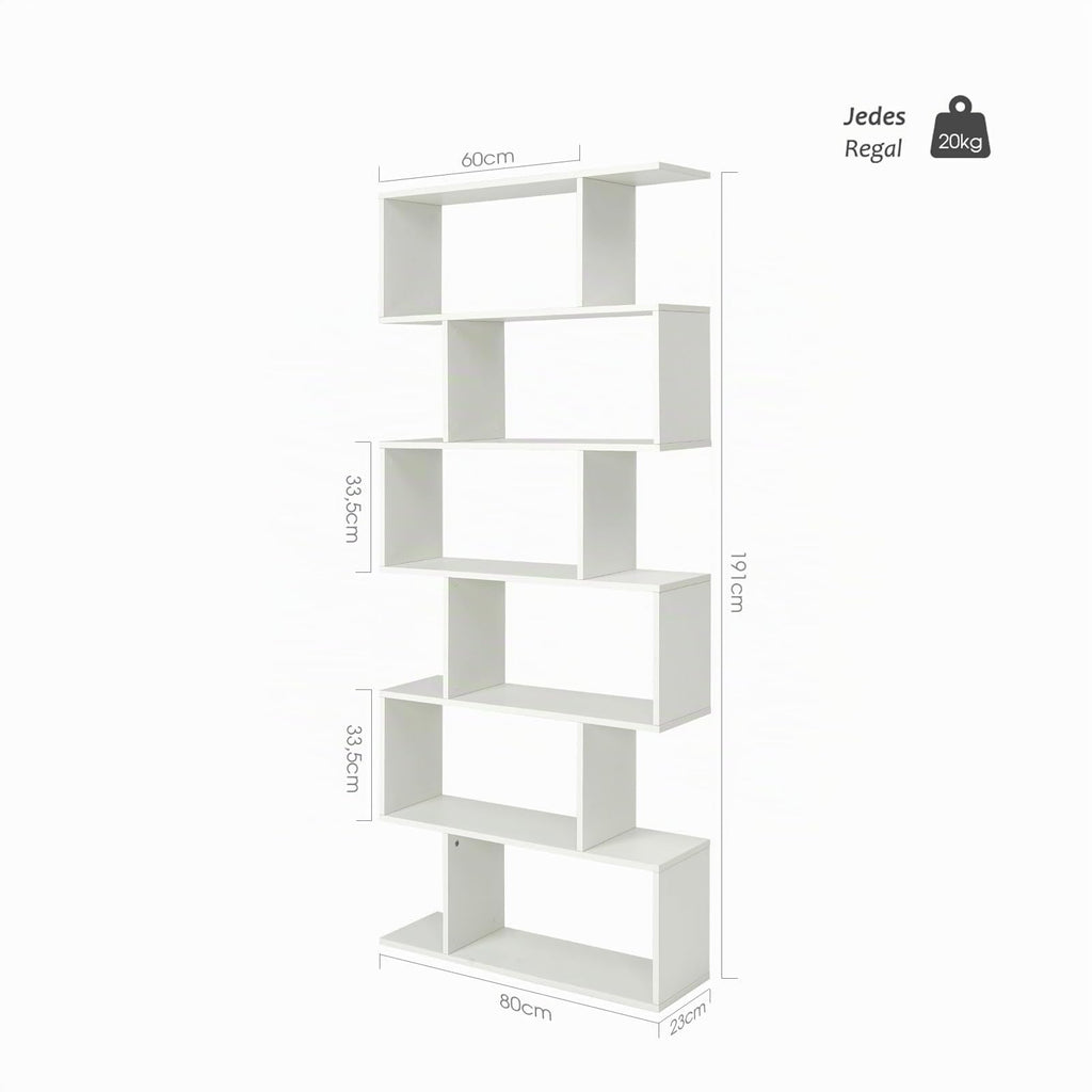 GOPLUS Bücherregal mit 6 Ebenen, Stufenregal aus Holz, Raumteiler Regal mit Kippschutz, Standregal Büroregal für Wohnzimmer, Büro, 80 x 23 x 191cm (Weiß, 6 Ebenen)