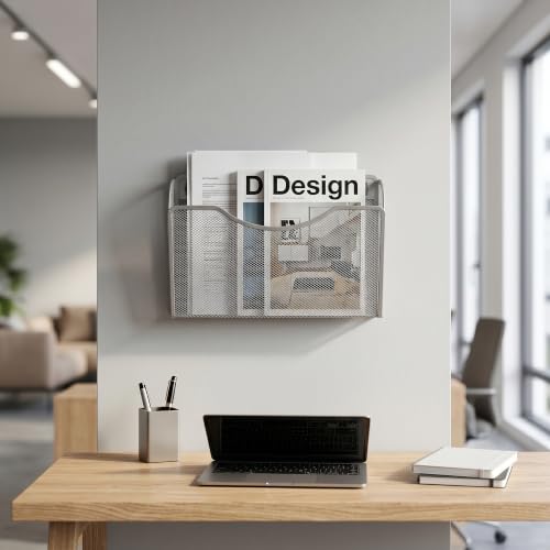 2 Stück Wandmontierter Zeitschriftenhalter, Metall Silber 34,3 x 21,3 x 10,5 cm, Zeitschriften Wandhalter mit Schraube Ausdehnungsrohre, A4 Dokumentenhalter Wand für Büro Zuhause