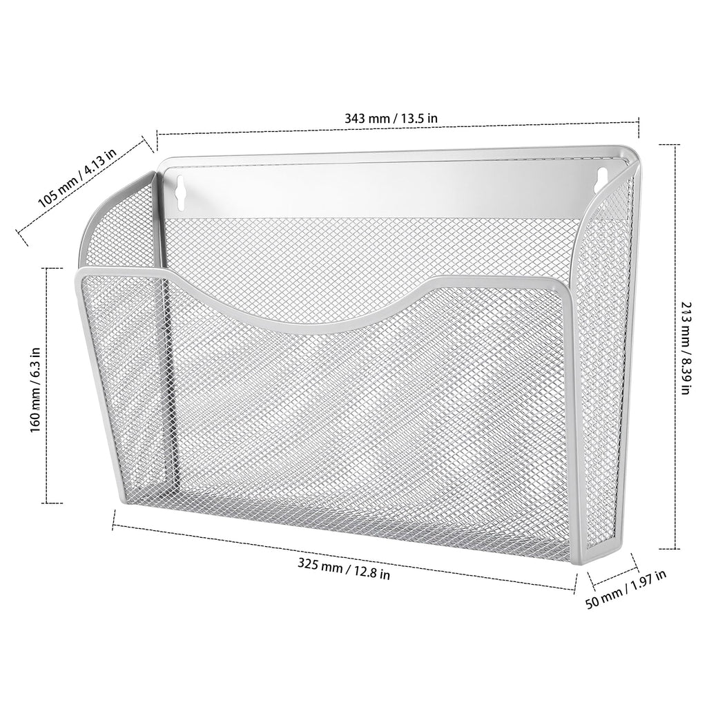 2 Stück Wandmontierter Zeitschriftenhalter, Metall Silber 34,3 x 21,3 x 10,5 cm, Zeitschriften Wandhalter mit Schraube Ausdehnungsrohre, A4 Dokumentenhalter Wand für Büro Zuhause