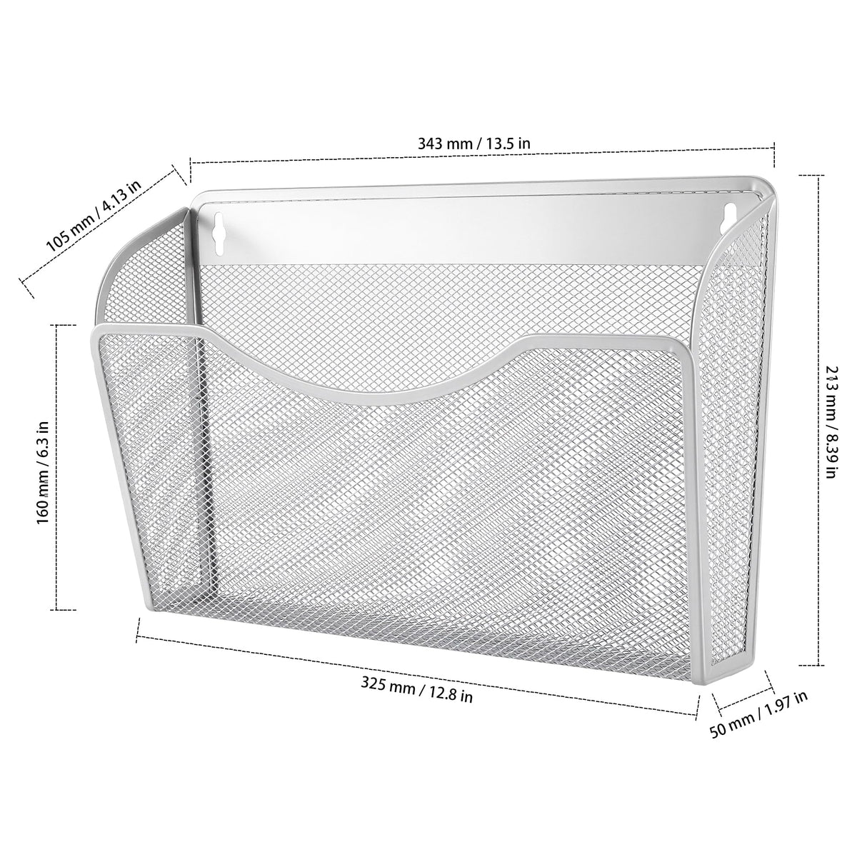 2 Stück Wandmontierter Zeitschriftenhalter, Metall Silber 34,3 x 21,3 x 10,5 cm, Zeitschriften Wandhalter mit Schraube Ausdehnungsrohre, A4 Dokumentenhalter Wand für Büro Zuhause