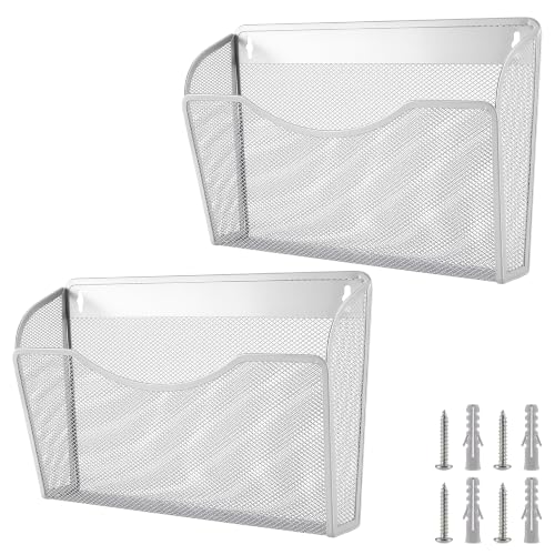 2 Stück Wandmontierter Zeitschriftenhalter, Metall Silber 34,3 x 21,3 x 10,5 cm, Zeitschriften Wandhalter mit Schraube Ausdehnungsrohre, A4 Dokumentenhalter Wand für Büro Zuhause
