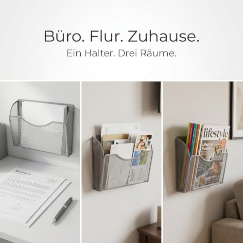 2 Stück Wandmontierter Zeitschriftenhalter, Metall Silber 34,3 x 21,3 x 10,5 cm, Zeitschriften Wandhalter mit Schraube Ausdehnungsrohre, A4 Dokumentenhalter Wand für Büro Zuhause