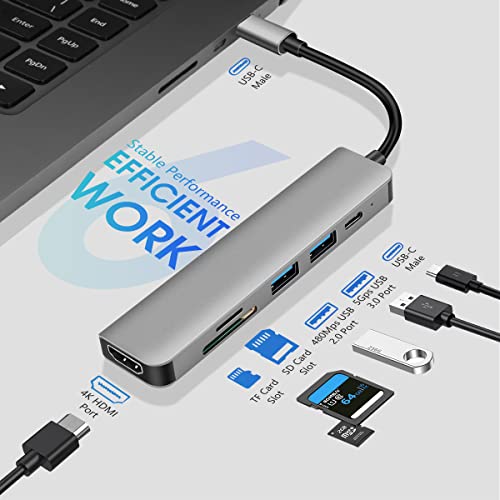 USB C Hub 6-in-1 mit HDMI 4K SD/TF Kartenleser und USB Anschlüssen