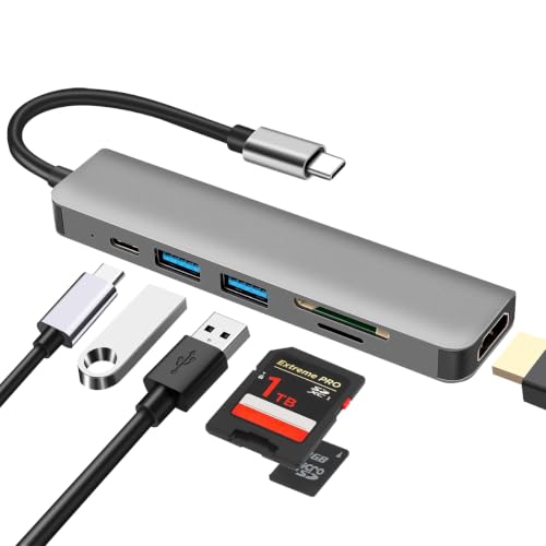 USB C Hub 6-in-1 mit HDMI 4K SD/TF Kartenleser und USB Anschlüssen