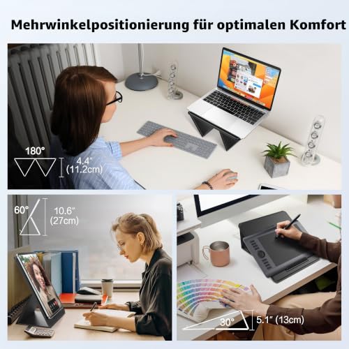 AboveTEK Tragbarer Laptopunterlage, 2-in-1 PU-Leder Faltbarer MacBook Ständer für Schreibtisch, Passt für 14"~17" MacBook Air Pro Tablets, Verstellbarer Notebook Unterlage für Bett Sofa Couch Reise