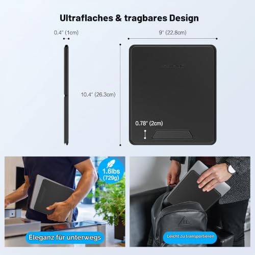 AboveTEK Tragbarer Laptopunterlage, 2-in-1 PU-Leder Faltbarer MacBook Ständer für Schreibtisch, Passt für 14"~17" MacBook Air Pro Tablets, Verstellbarer Notebook Unterlage für Bett Sofa Couch Reise