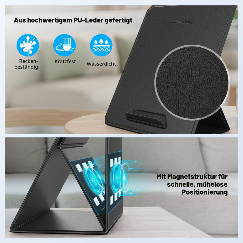 AboveTEK Tragbarer Laptopunterlage, 2-in-1 PU-Leder Faltbarer MacBook Ständer für Schreibtisch, Passt für 14"~17" MacBook Air Pro Tablets, Verstellbarer Notebook Unterlage für Bett Sofa Couch Reise