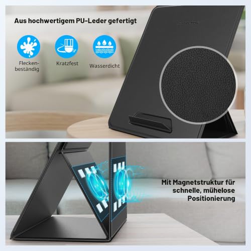 AboveTEK Tragbarer Laptopunterlage, 2-in-1 PU-Leder Faltbarer MacBook Ständer für Schreibtisch, Passt für 14"~17" MacBook Air Pro Tablets, Verstellbarer Notebook Unterlage für Bett Sofa Couch Reise