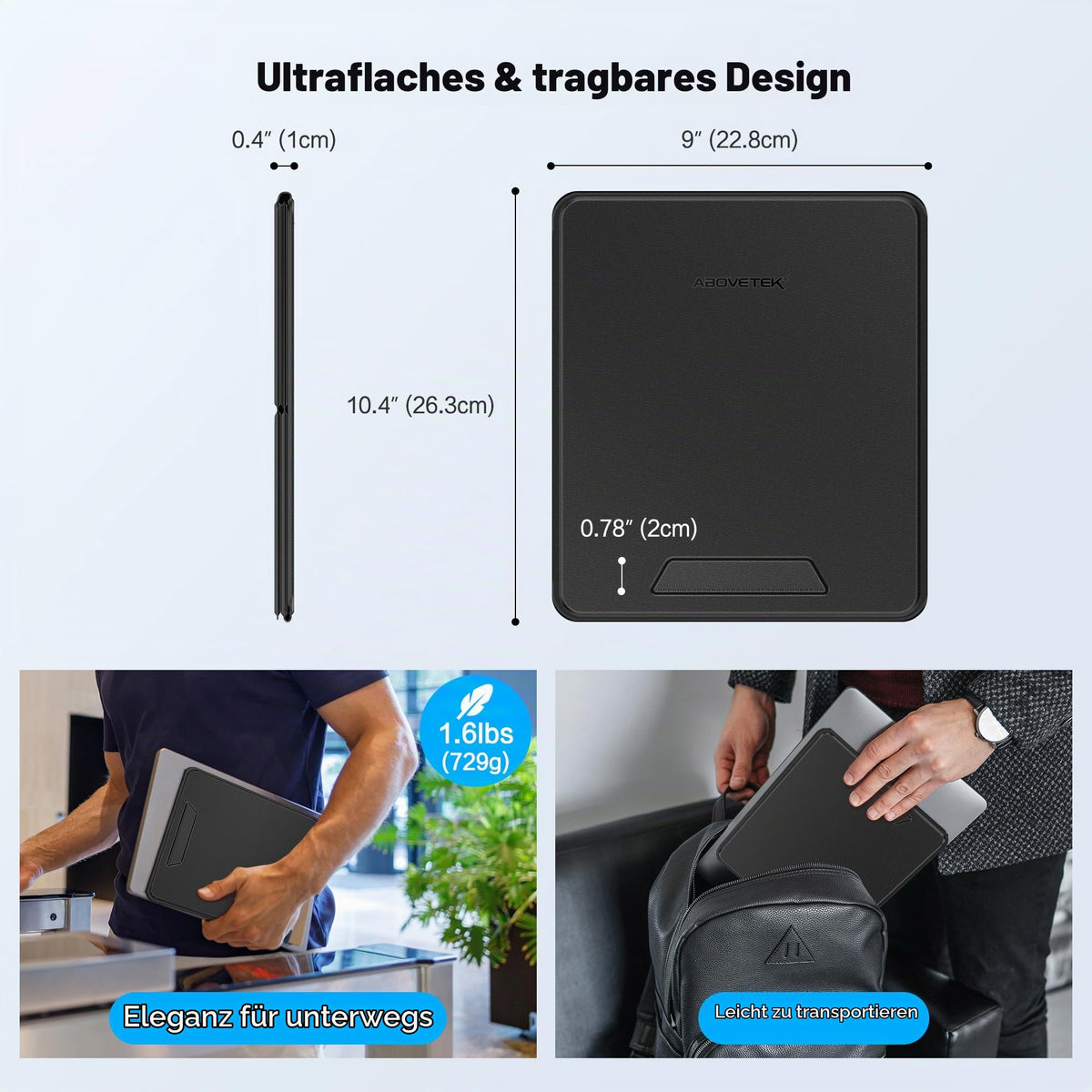 AboveTEK Tragbarer Laptopunterlage, 2-in-1 PU-Leder Faltbarer MacBook Ständer für Schreibtisch, Passt für 14"~17" MacBook Air Pro Tablets, Verstellbarer Notebook Unterlage für Bett Sofa Couch Reise