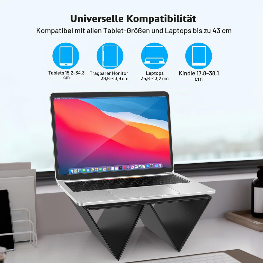 AboveTEK Tragbarer Laptopunterlage, 2-in-1 PU-Leder Faltbarer MacBook Ständer für Schreibtisch, Passt für 14"~17" MacBook Air Pro Tablets, Verstellbarer Notebook Unterlage für Bett Sofa Couch Reise