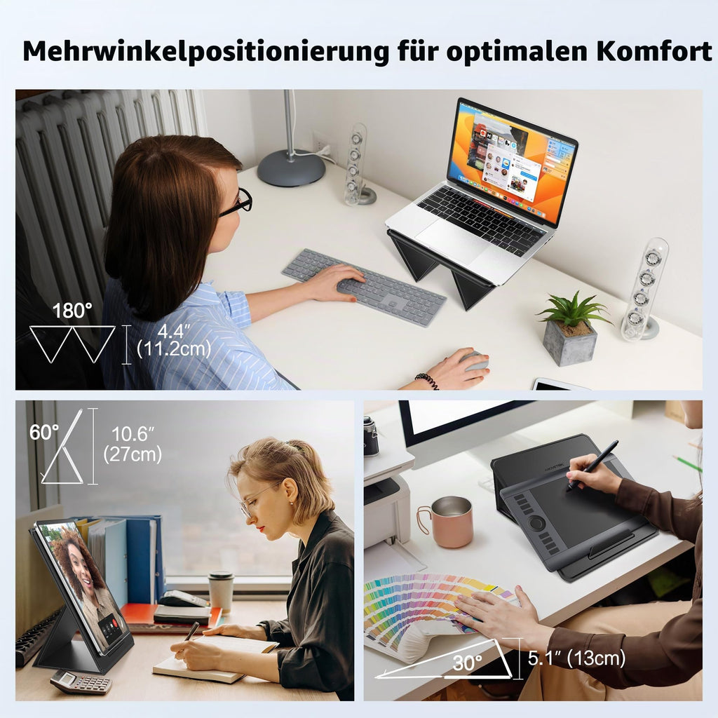 AboveTEK Tragbarer Laptopunterlage, 2-in-1 PU-Leder Faltbarer MacBook Ständer für Schreibtisch, Passt für 14"~17" MacBook Air Pro Tablets, Verstellbarer Notebook Unterlage für Bett Sofa Couch Reise