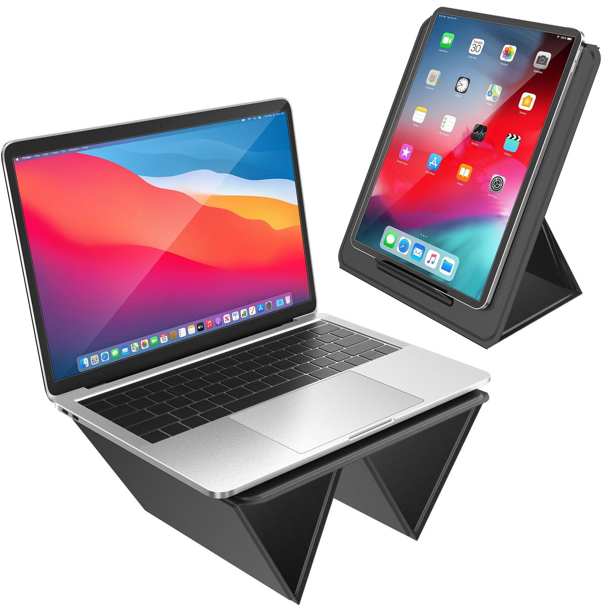AboveTEK Tragbarer Laptopunterlage, 2-in-1 PU-Leder Faltbarer MacBook Ständer für Schreibtisch, Passt für 14"~17" MacBook Air Pro Tablets, Verstellbarer Notebook Unterlage für Bett Sofa Couch Reise