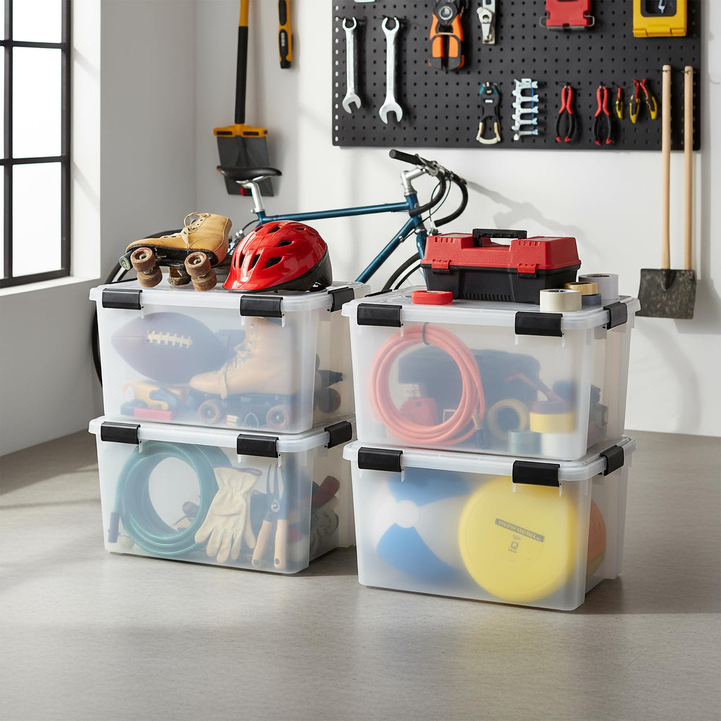 Iris Ohyama Luftdichte Kunststoff-Aufbewahrungsboxen mit Deckel, 50L, 2er-Set, Transparent, Hermetischer wasserdichter Verschluss, Robuste Schnappverschlüsse, Stapelbar, Staubschutz, BPA-frei, AT-L