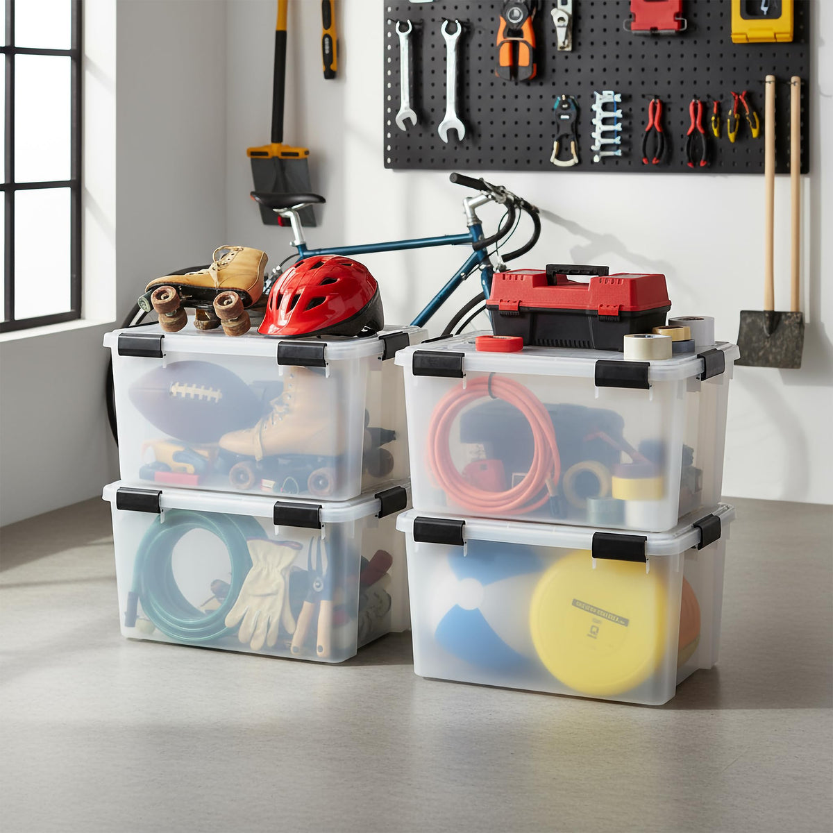 Iris Ohyama Luftdichte Kunststoff-Aufbewahrungsboxen mit Deckel, 50L, 2er-Set, Transparent, Hermetischer wasserdichter Verschluss, Robuste Schnappverschlüsse, Stapelbar, Staubschutz, BPA-frei, AT-L