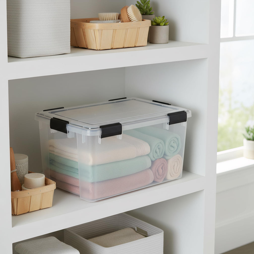 Iris Ohyama Luftdichte Kunststoff-Aufbewahrungsboxen mit Deckel, 50L, 2er-Set, Transparent, Hermetischer wasserdichter Verschluss, Robuste Schnappverschlüsse, Stapelbar, Staubschutz, BPA-frei, AT-L