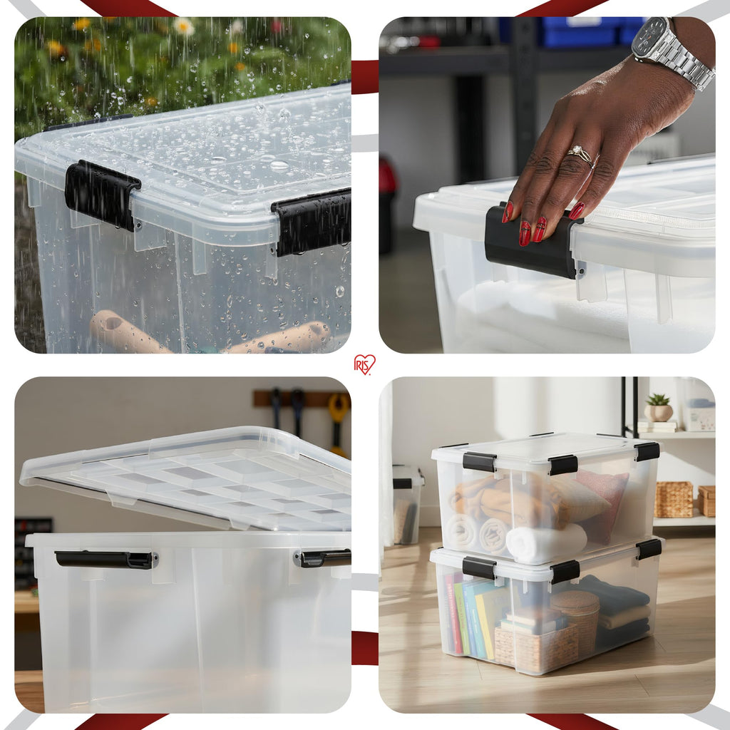 Iris Ohyama Luftdichte Kunststoff-Aufbewahrungsboxen mit Deckel, 50L, 2er-Set, Transparent, Hermetischer wasserdichter Verschluss, Robuste Schnappverschlüsse, Stapelbar, Staubschutz, BPA-frei, AT-L