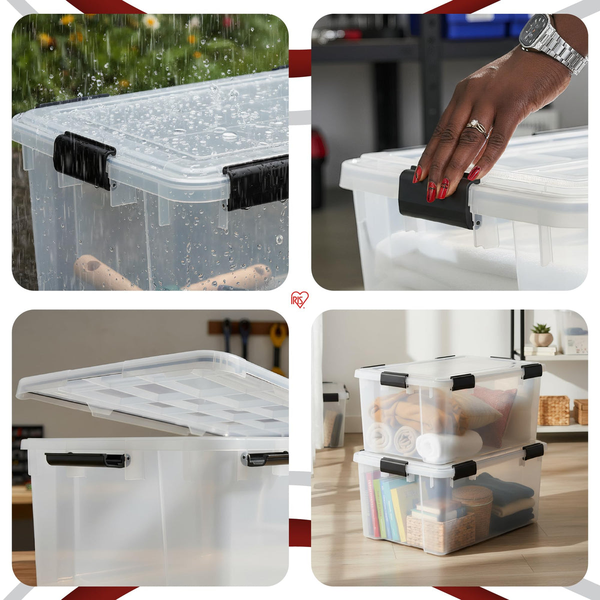 Iris Ohyama Luftdichte Kunststoff-Aufbewahrungsboxen mit Deckel, 50L, 2er-Set, Transparent, Hermetischer wasserdichter Verschluss, Robuste Schnappverschlüsse, Stapelbar, Staubschutz, BPA-frei, AT-L