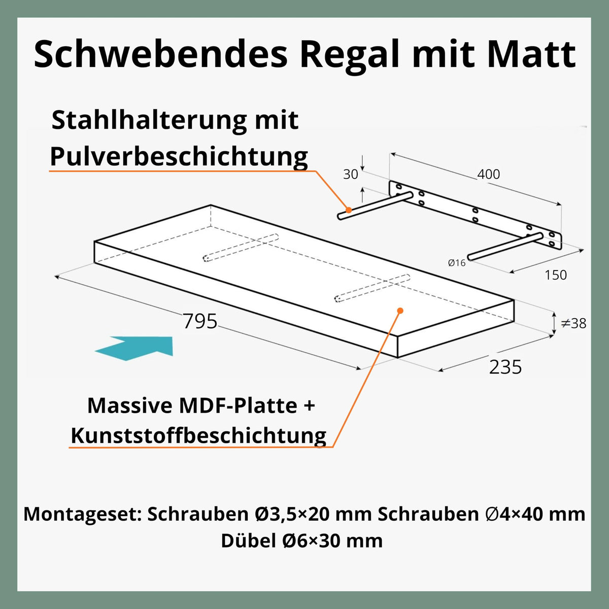Velano Wandregal - Bücherregal - Schweberegal 79,5x23,5 Sonoma Eiche