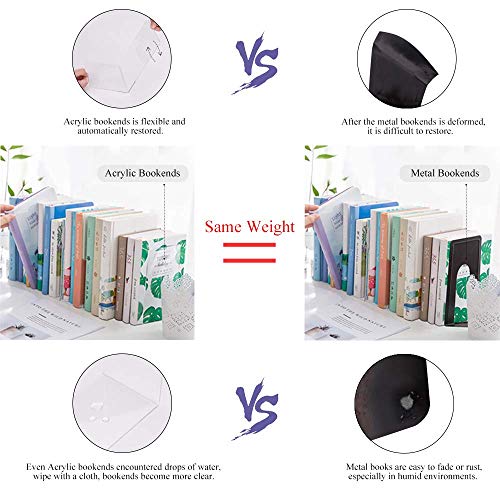 Buchstütze, MerryNine 2 Stück Acryl Transparente Buchstützen mit Rutschfester Auflage für Bücherregal Büro Schule Bibliothek