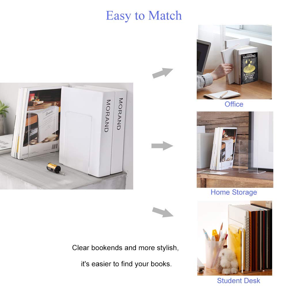 Buchstütze, MerryNine 2 Stück Acryl Transparente Buchstützen mit Rutschfester Auflage für Bücherregal Büro Schule Bibliothek