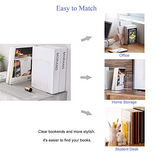 Buchstütze, MerryNine 2 Stück Acryl Transparente Buchstützen mit Rutschfester Auflage für Bücherregal Büro Schule Bibliothek