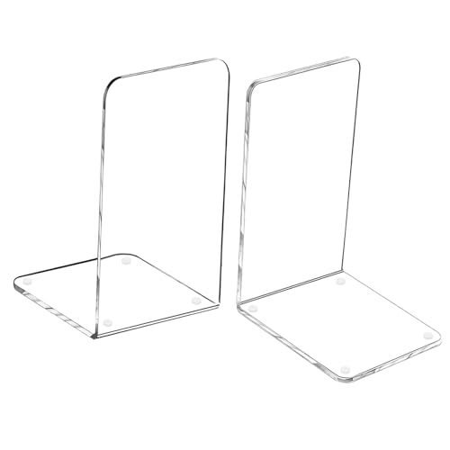 Buchstütze, MerryNine 2 Stück Acryl Transparente Buchstützen mit Rutschfester Auflage für Bücherregal Büro Schule Bibliothek