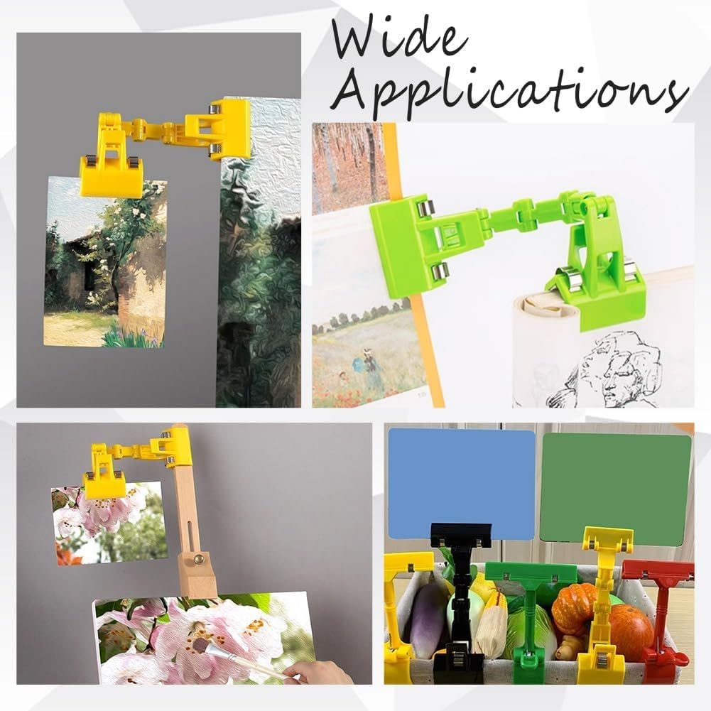 4 Stück Verstellbarer Dokumentenhalter in 4 Farben, Flexibler Drehbarer Papierclip für Tischoberfläche