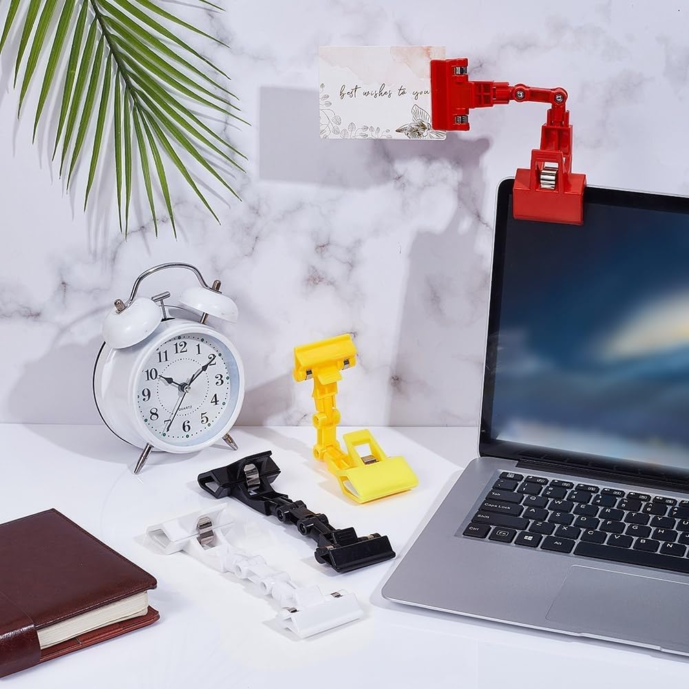 4 Stück Verstellbarer Dokumentenhalter in 4 Farben, Flexibler Drehbarer Papierclip für Tischoberfläche