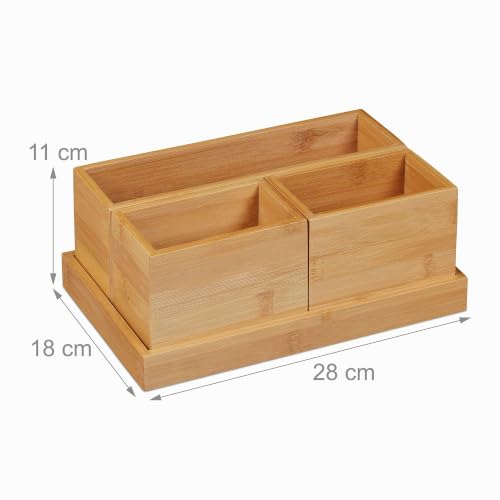 Relaxdays Schreibtisch Organizer 4er Set Bambus Ablage, Natur