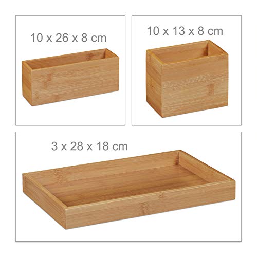 Relaxdays Schreibtisch Organizer 4er Set Bambus Ablage, Natur