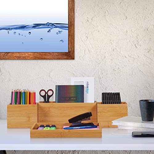 Relaxdays Schreibtisch Organizer 4er Set Bambus Ablage, Natur