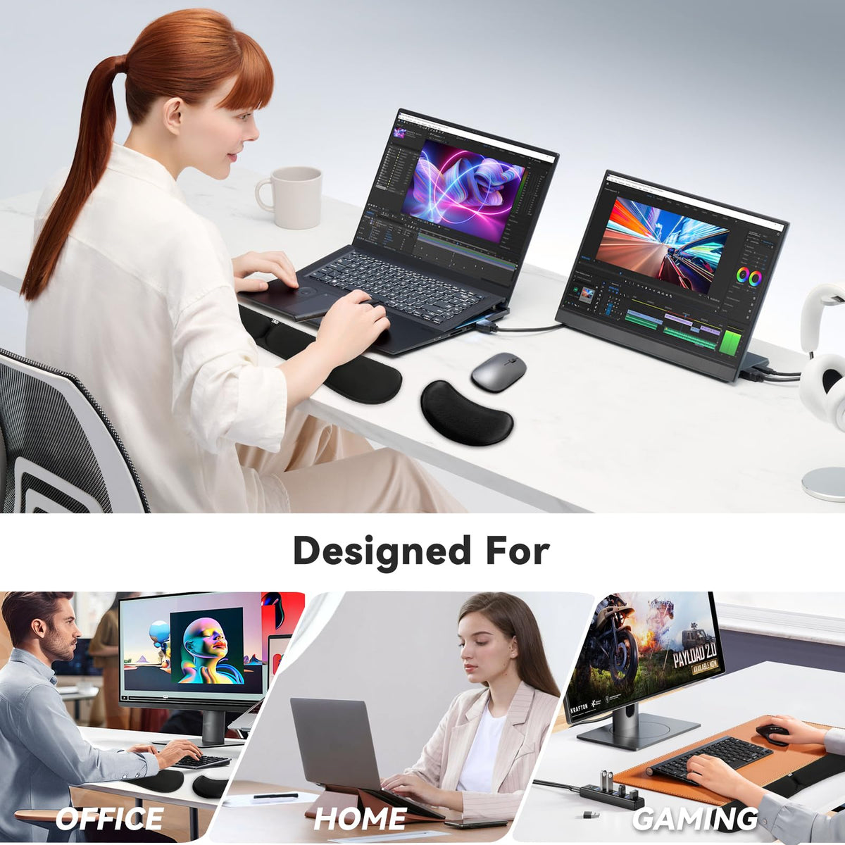 ZIBLY Ergonomisches Mauspad mit Handauflage & Tastatur Handauflage Set – Rutschfestes Mauspad aus Memory Foam für Büro Home Office Gaming
