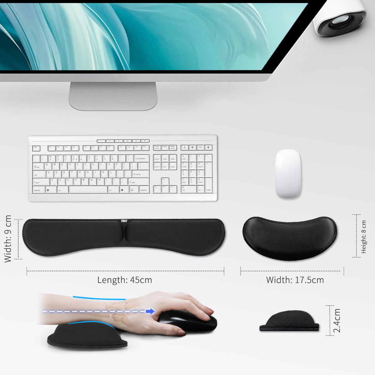 ZIBLY Ergonomisches Mauspad mit Handauflage & Tastatur Handauflage Set – Rutschfestes Mauspad aus Memory Foam für Büro Home Office Gaming