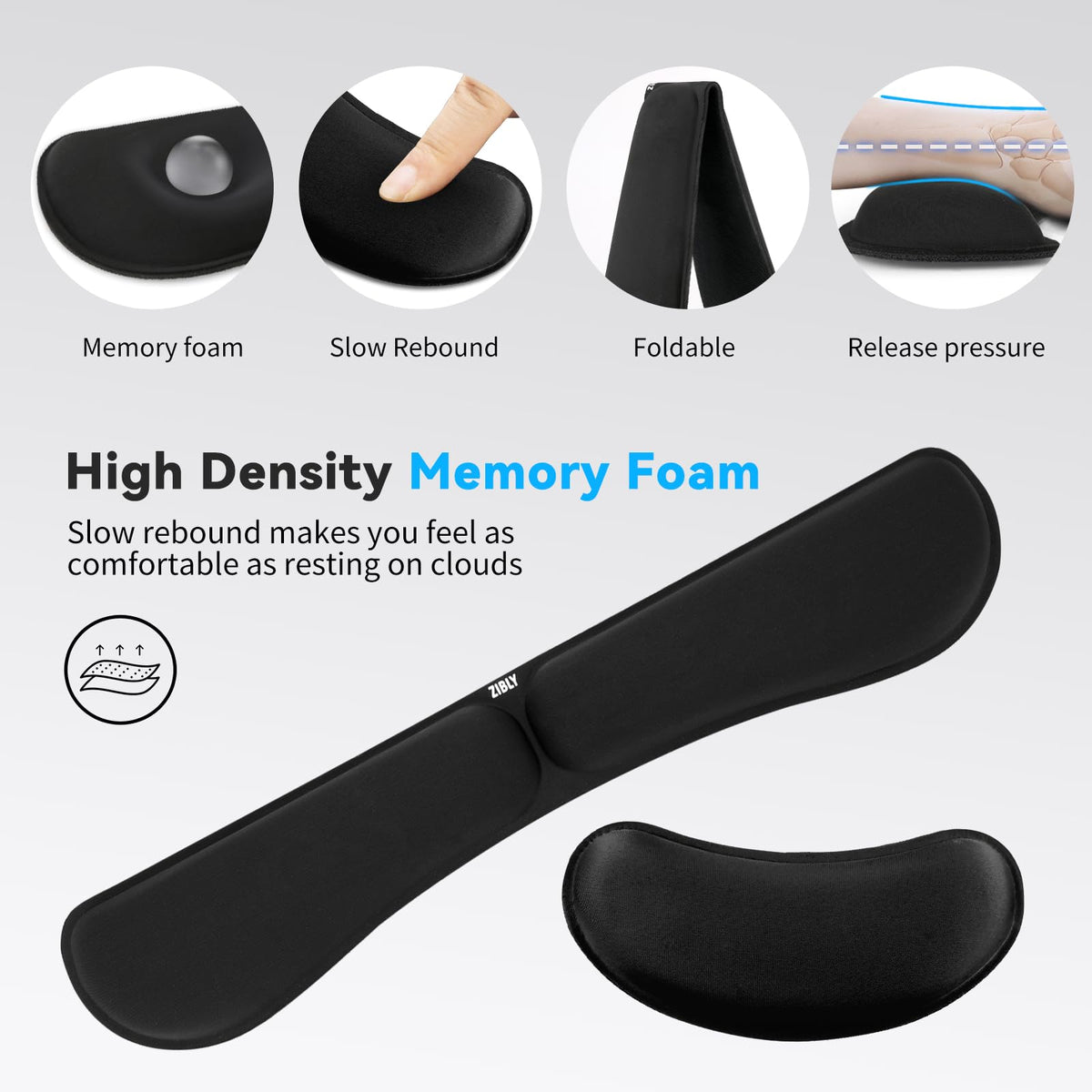 ZIBLY Ergonomisches Mauspad mit Handauflage & Tastatur Handauflage Set – Rutschfestes Mauspad aus Memory Foam für Büro Home Office Gaming