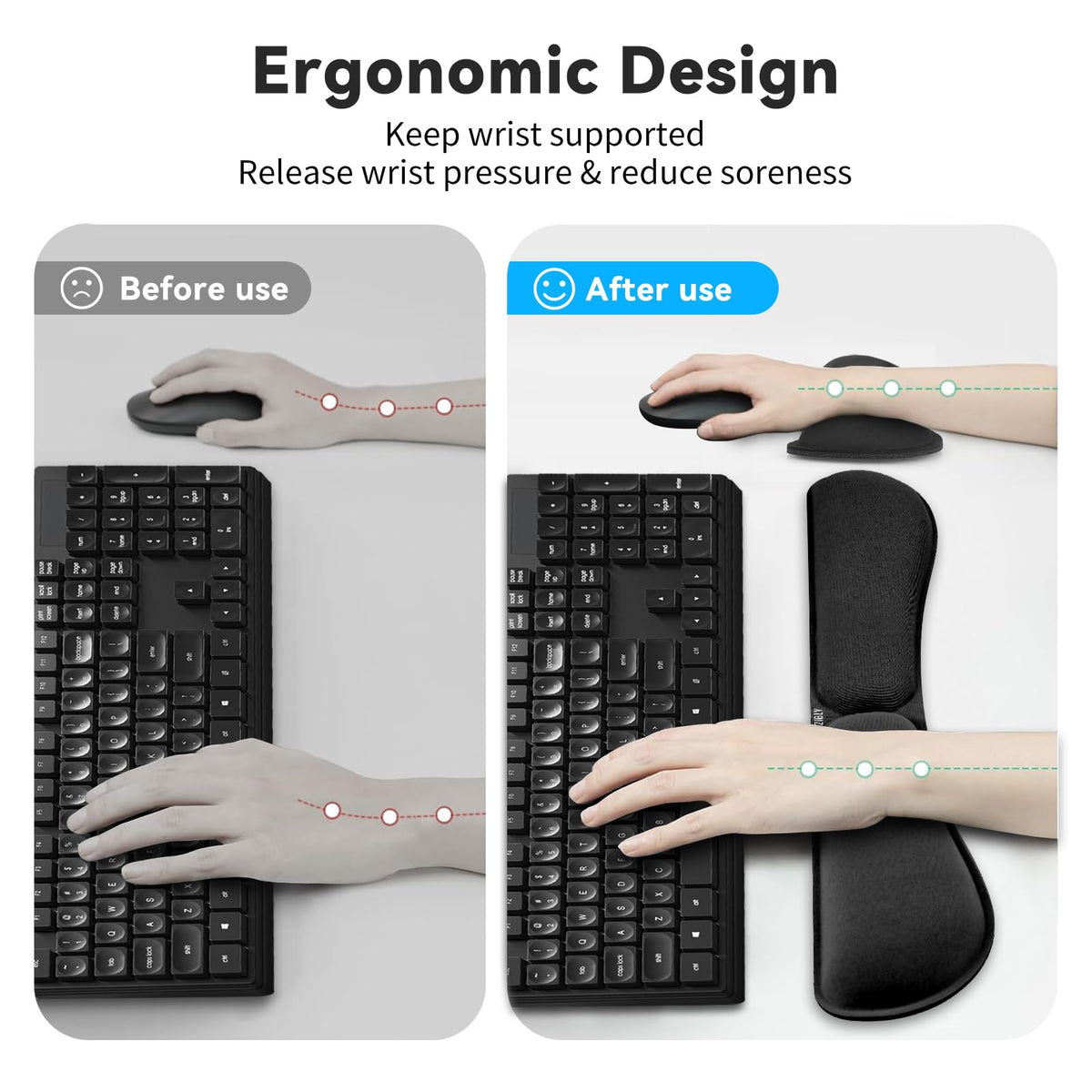 ZIBLY Ergonomisches Mauspad mit Handauflage & Tastatur Handauflage Set – Rutschfestes Mauspad aus Memory Foam für Büro Home Office Gaming